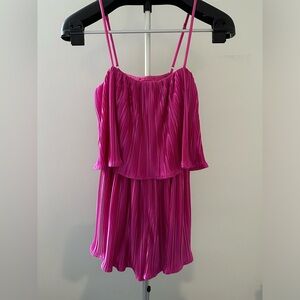 Fun Flirt Hot Pink Satin Plisse Sleeveless Romper